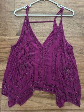 Free People Fuchsia Beaded V-Neck Camisole